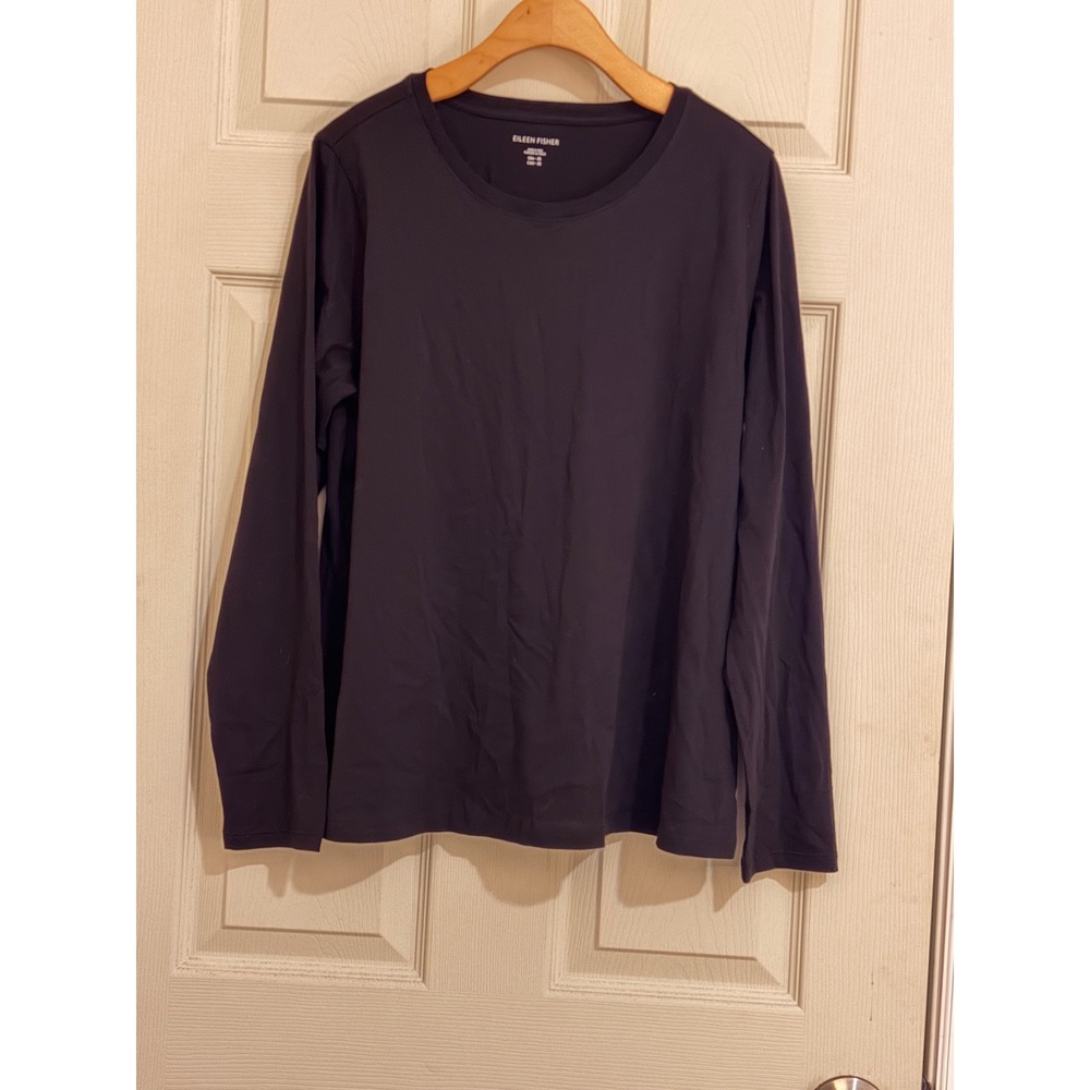Eileen Fisher Black Organic Cotton Long Sleeve Crew Neck Top Medium ORKRS-T6539M